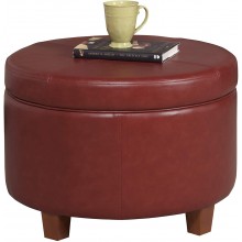 HomePop Round Leatherette Storage Ottoman with Lid Cinnamon Red