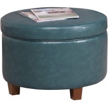 HomePop Round Leatherette Storage Ottoman with Lid Teal