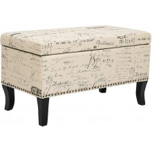 Joveco 31.9" Storage Ottoman Bench Fabric Patterned Rectangular Toy Chests for Living Room Bedroom Beige