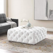 Modway Amour Tufted Vegan Leather Large Upholstered Ottoman in White Square