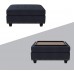 Nolany Storage Ottoman with Wood Tray Storage Bench with Wood Service Tray for Living Room Denim Blue