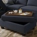 Nolany Storage Ottoman with Wood Tray Storage Bench with Wood Service Tray for Living Room Denim Blue