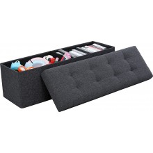 Ornavo Home Foldable Tufted Linen Large Storage Ottoman Bench Foot Rest Stool Seat 15" x 45" x 15" Black