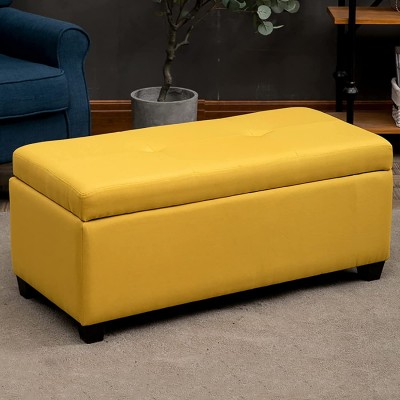QTQHOME Rectangle Lift Top Storage Ottoman with Detachable Seat Cover,Tufted Linen Storage Bench,Fabric Footrest Stool Coffee Table for Living Room Bedroom-Yellow 60x45x42cm24x18x17inch