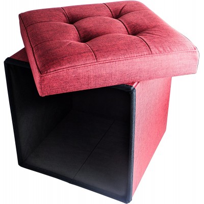 Red Co. Folding Cube Storage Ottoman with Padded Seat 15 x 15 Burgundy