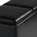 SIMPLIHOME Avalon 35 inch Wide Rectangle 5 Pc Storage Ottoman with 2 serving Trays in Upholstered Midnight Black Faux Leather Footrest Stool Coffee Table for the Living Room Bedroom Contemporary