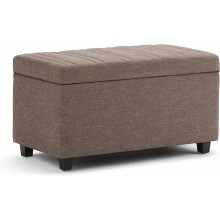 SIMPLIHOME Darcy 34 inch Wide Rectangle Lift Top Storage Ottoman Bench in Fawn Brown Linen Look Fabric Footrest Stool Coffee Table for the Living Room Bedroom and Kids Room Contemporary