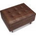 SIMPLIHOME Shay 34 inch Wide Mid Century Modern Square Mid Century Small Square Coffee Table Storage Ottoman in Distressed Chestnut Brown Faux Leather for the Living Room.