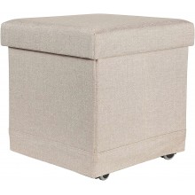 Song Han 15" Storage Ottoman with Wheels Color Beige