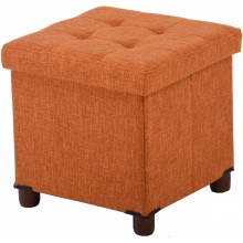 Storage Ottoman,Ao Lei 15" Ottoman Square with Wooden Legs,Ottoman with Storage for Living Room,Ottoman Foot Rest Linens Fabric Beige Color for Bedroom,Hallway Orange