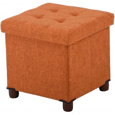 Storage Ottoman,Ao Lei 15 Ottoman Square with Wooden Legs,Ottoman with Storage for Living Room,Ottoman Foot Rest Linens Fabric Beige Color for Bedroom,Hallway Orange