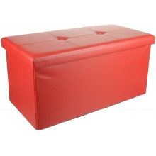 Unity Signature Foldable Double Storage Ottoman 30"x15"x15" Strong & Sturdy Space Saving Premium Faux Leather Red