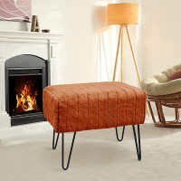 Warmaxx Orange Mink Faux Fur Ottoman Entryway Bench 19.5"x12.5"x17"H Comfy Furry Makeup Stools with Metal Legs Foot Rest Sturdy Foot Stool Bedroom End of Bed Living Room Couch Vanity Home Décor