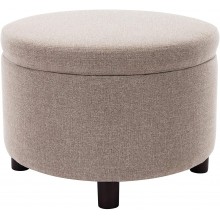 WOVENBYRD 24-Inch Round Storage Ottoman with Lift Off Lid Light Brown