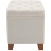 WOVENBYRD 24-Inch Tufted Storage Ottoman with Hinged Lid Cream Fabric