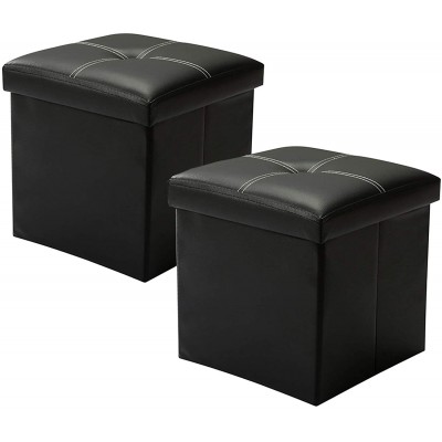 YCOCO Faux Leather Small Square Foot Rest Stools,Foot Stool with Storage,Folding Storage Ottoman Footrest Stool for Faux Leather Ottoman Chest,Toy Box Chest,11.8X11.8X11.8,Black Pack of 2