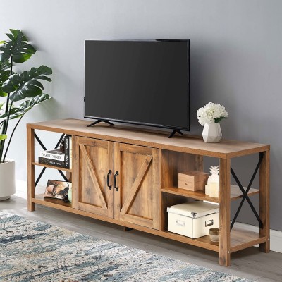 70 Inch TV Stand Barn Door Entertainment Center Farmhouse Rustic Wood TV Console Table with Storage Cabinets and Shelves for TVs Up to 75 Rustic Oak