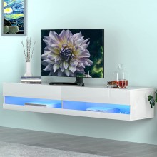 71” Floating TV Stand,Wall Mounted High Glossy LED TV Stand for up to 80 Inch TV,Entertainment Center Hanging Media Console Shelf with LED Lights,Modern TV CabinetWhite