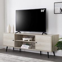 Amerlife 70 Inch TV Stand Mid-Century Wood Modern Entertainment Center Adjustable Storage Cabinet TV Console for Living Room Suitable for TV up to 80" Stone White