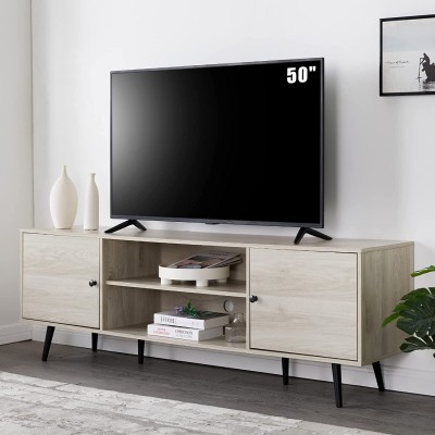 Amerlife 70 Inch TV Stand Mid-Century Wood Modern Entertainment Center Adjustable Storage Cabinet TV Console for Living Room Suitable for TV up to 80 Stone White