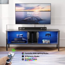 Bestier Entertainment Center LED TV Stand for 70 inch TV Gaming TV Stand with Modern Glass Shelve TV Media Console for Video Games Movies Home Decor Grey