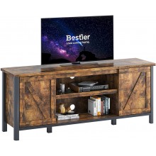 Bestier TV Stand Sliding Doors cabinets & Open Shelves | Rustic tv Cabinet with Storage | Entertainment Media Console Center Table for 65 inch tv Brown No LED