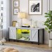 Bestier TV Stand with 2 Removable Sliding Doors cabinets & Glass Open Shelves & LED Lighting System | Rustic tv Cabinet with Storage | Entertainment Media Console Center Table for 70 inch tv White