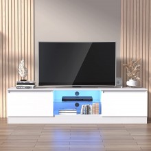 Cozy Castle White TV Stand for 55 60 65 70 Inch TV Media Console Tables with High Gloss Modern Style LED Entertainment Center for Living Room with Large Storage