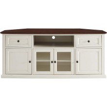 Crosley Furniture Shelby 60" Corner TV Stand White with Mahogany Top