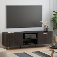 DiDuGo TV Console TV Cabinet with Shelves & Doors Storage Wooden Media TV Table with Gold Metal Legs for Living Room Espresso 69”L x 15.6”W x 22.4”H