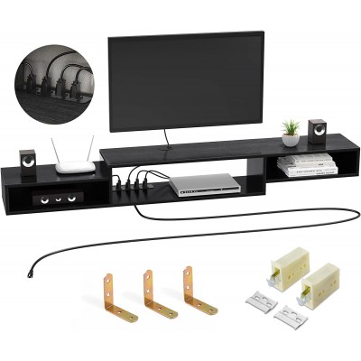 FABATO 59 Floating TV Stand with Power Outlet Wall Mounted Media Console Cabinet Shelf Under TV for Cable Box Audio Video Black