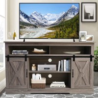 Farmhouse TV Stand Sliding Barn Door Modern Wood Entertainment Center Storage Cabinet Table Living Room with Adjustable Shelves for TVs Up to 65" Gray