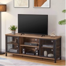 FATORRI Industrial Entertainment Center for TVs up to 65 Inch Rustic Wood TV Stand Large TV Console and TV Cabinet for Living Room 60 Inch Wide Rustic Oak