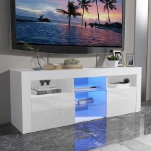 High Gloss Fronts LED-Light TV Entertainment Center for 60 Inch Flat Screen Storage Shelves TV Desk,Corner TV Console for Small Living Room TV Media Console Furniture,White