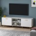 Homsee Modern TV Stand for TVs up to 75 Inch Entertainment Center TV Console Table with 2 Doors 2 Open Shelves & Gold Metal Legs for Living Room Bedroom White 69”L x 15.6”W x 22.4”H