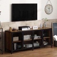 JAXSUNNY Industrial TV Stand with Mesh Doors for TVs up to 65" Metal TV Console Table Wood and Metal Entertainment Center for Living Room Rustic Oak
