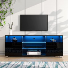 LED TV Stand for 55 inch TV Modern Entertainment Center with LED Lights and Glossy Cabinets TV & Media Furniture Console for Under TV Living Game Room BedroomBlack