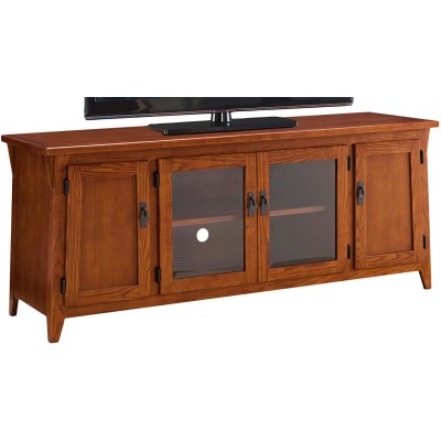 Leick Home 82560 Contemporary Canted Side Mission Oak 60 Four Door TV Console 60 Inch