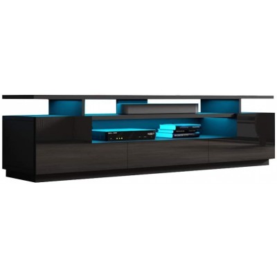 MEBLE FURNITURE & RUGS Eva 77 Modern High Gloss TV Stand with 16 Color LEDs Black