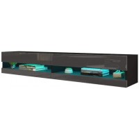 MEBLE FURNITURE & RUGS Vigo 180 Wall-Mount Floating 71-inch TV Stand Black Gray