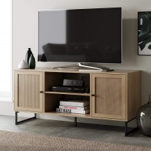 Nathan James Modern TV Stand Entertainment Cabinet Console with a Natural Wood Finish and Matte Accents with Storage Doors for Living Media Room Oak Black