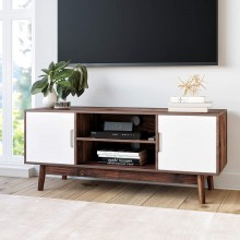 Nathan James Wesley Scandinavian TV Stand Media Entertainment Center with Cabinet Doors Console Table with Storage for Living Room Brown White
