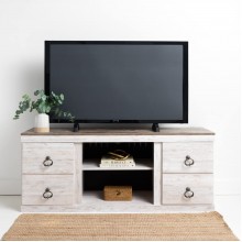 Signature Design by Ashley Willowton Farmhouse TV Stand with Fireplace Option Fits TVs up to 60” Whitewash