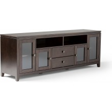 SIMPLIHOME Cosmopolitan SOLID WOOD Universal TV Media Stand 72 inch Wide Contemporary Living Room Entertainment Center with Storage for Flat Screen TVs up to 80 inches in Mahogany Brown