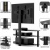 Swivel Floor TV Stand with Mount 3-in-1 Flat Panel Height Adjustable Glass Entertainment Stand for 32 37 43 47 50 55 60 65 inch Plasma LCD LED QLED Flat Curved Screen TV 3-Tier Media Stand