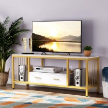 Tribesigns Gold TV Stand with Drawer 55 Inch Media Stand TV Console for TVs Up to 60" with Faux Marble Veneer for Living Room Gold & White