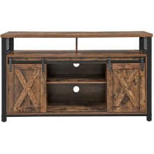 VASAGLE TV Cabinet for 55-inch TVs with Sliding Barn Doors Entertainment Center and Media Console TV Stand with Adjustable Storage Shelves Industrial Rustic Brown and Black ULTV46BX