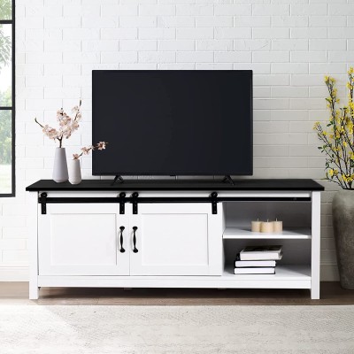 VERYKE Furniture TV Stand White Farmhouse Media Stand Modern Console Cabinet for 55 Inch TV with Sliding Barn Doors & Adjustable Shelves Wood Entertainment Center for Living Room