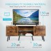 VIVOHOME Wooden Mid-Century Modern TV Stand for TVs up to 65 Inch Media Console with 2 Cabinets and Open Glass Storage Shelves TV Console for Living Room Rustic Brown