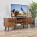 VIVOHOME Wooden Mid-Century Modern TV Stand for TVs up to 65 Inch Media Console with 2 Cabinets and Open Glass Storage Shelves TV Console for Living Room Rustic Brown